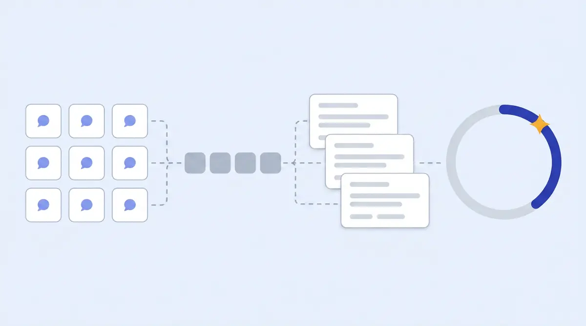 Infographic: prompts flowing through five AI engines into parsed answers and a score gauge