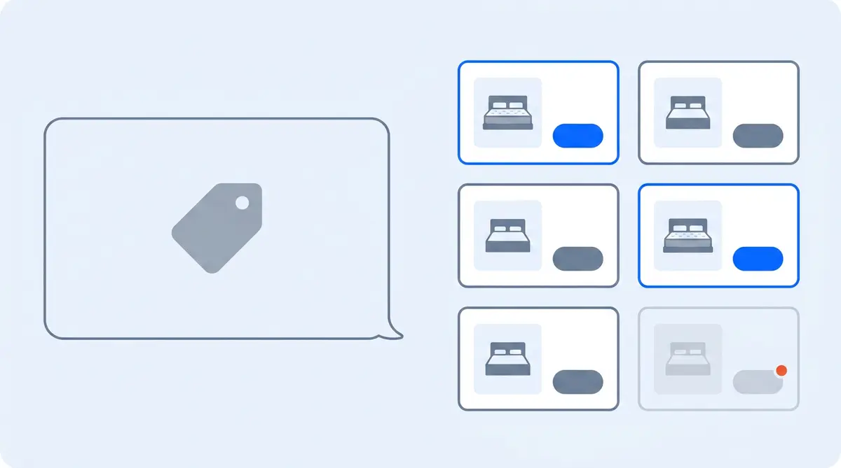 Infographic: a single brand-level mention bubble next to a grid of individual product cards with two highlighted and one flagged