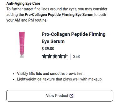Product Quiz result recommending a product with price and rating.