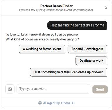 Product Quiz panel asking the shopper about the occasion.