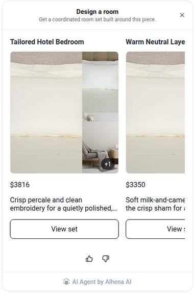 Room Designer panel showing two coordinated room sets.