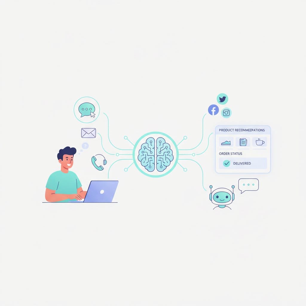 AI customer service platform connecting chat, email, voice, and social channels for ecommerce support