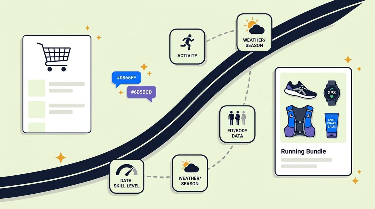 AI-powered personalized product recommendations for sports ecommerce brands showing activity-based gear bundling