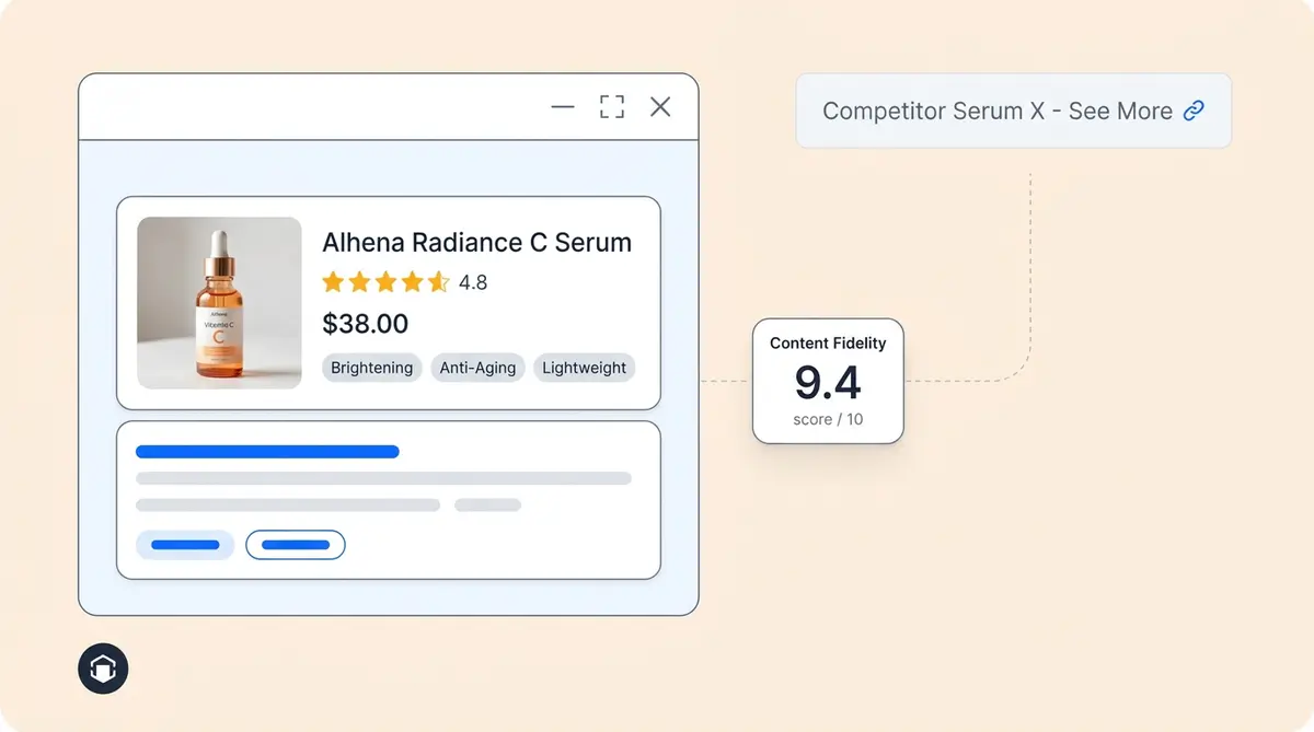 AI product rendering analysis showing the difference between product card rendering and text citation in AI shopping answers