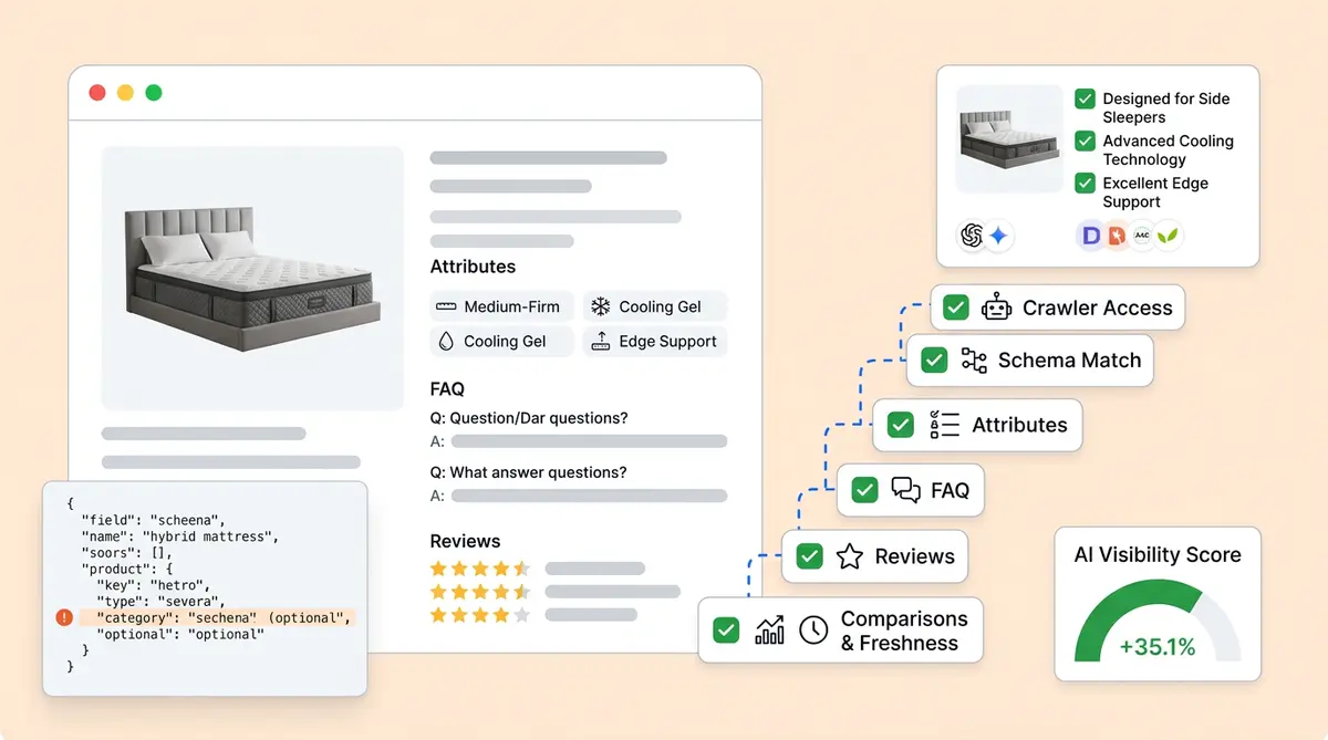 PDP optimization checklist for AI visibility showing 15 product page changes for e-commerce