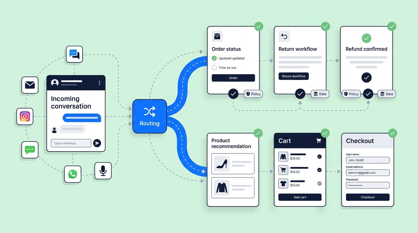 AI chatbot for Shopify automating customer support with dual-track order management and guided shopping