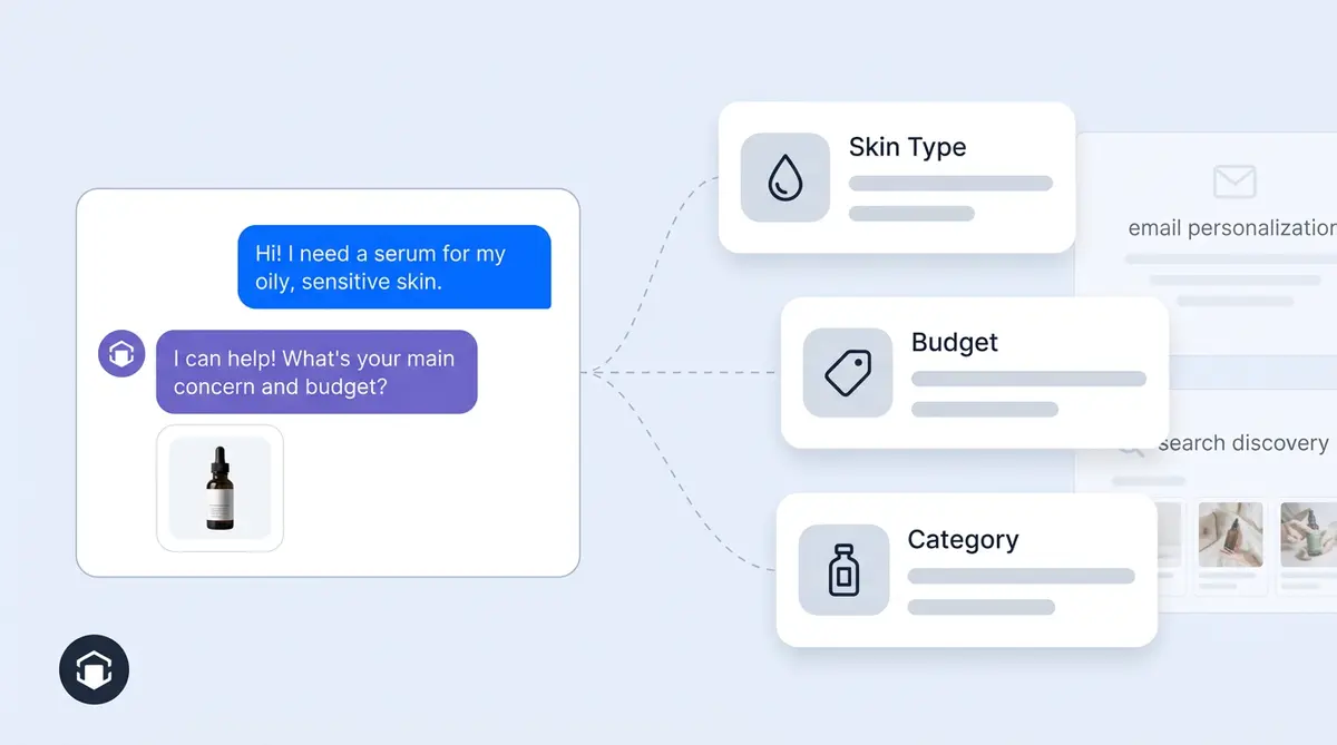 First-party data AI ecommerce personalization showing conversational AI collecting zero-party data from shoppers