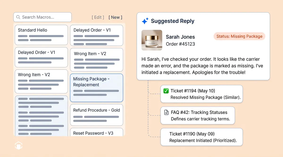 AI-generated replies replacing canned responses in customer support workflow