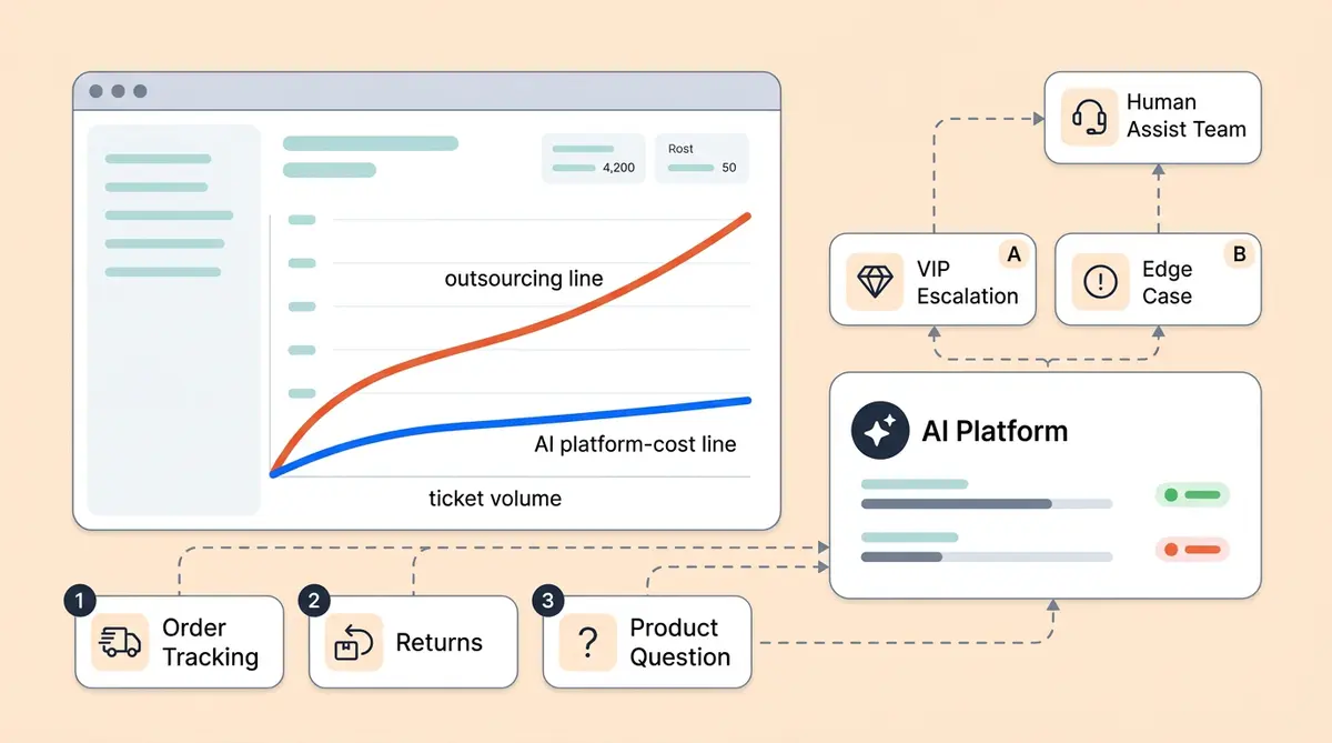 Outsourcing customer service vs AI agents cost comparison framework for ecommerce support