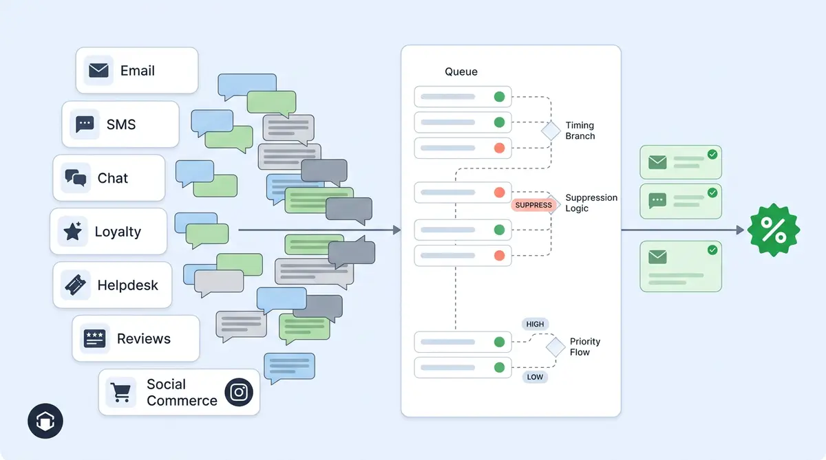 AI customer journey orchestration connecting ecommerce touchpoints into a unified revenue flow