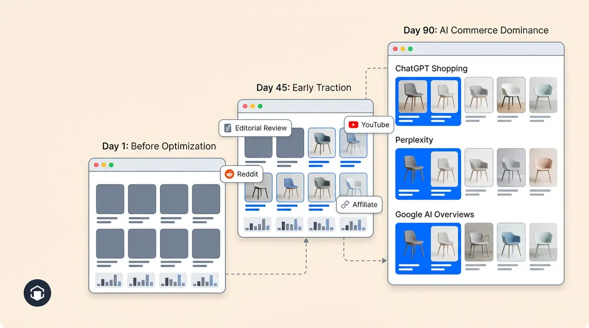 AI search category domination strategy showing brand visibility across ChatGPT, Perplexity, and Google AI Overviews