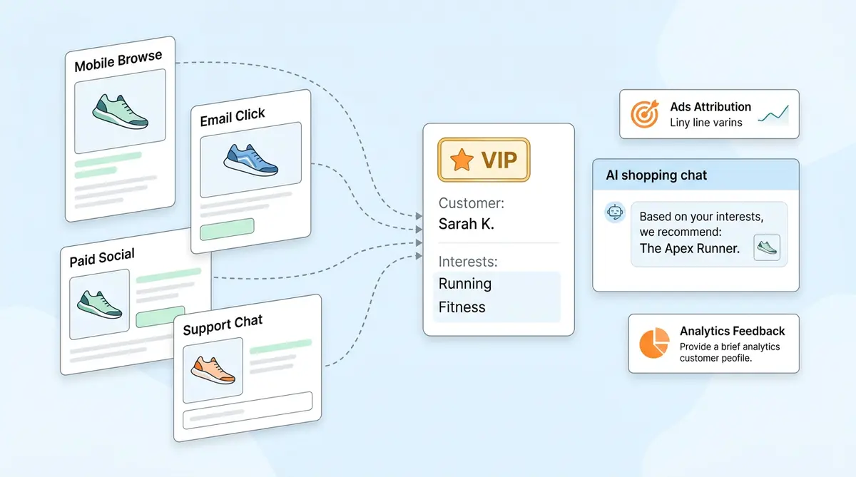 Customer data platform for ecommerce unifying data sources into AI shopping experiences