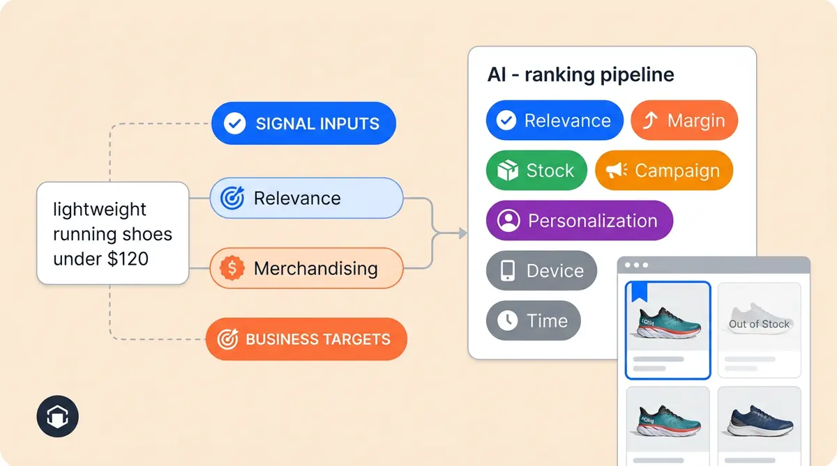 Searchandising AI ecommerce: search and merchandising unified into one ranking system