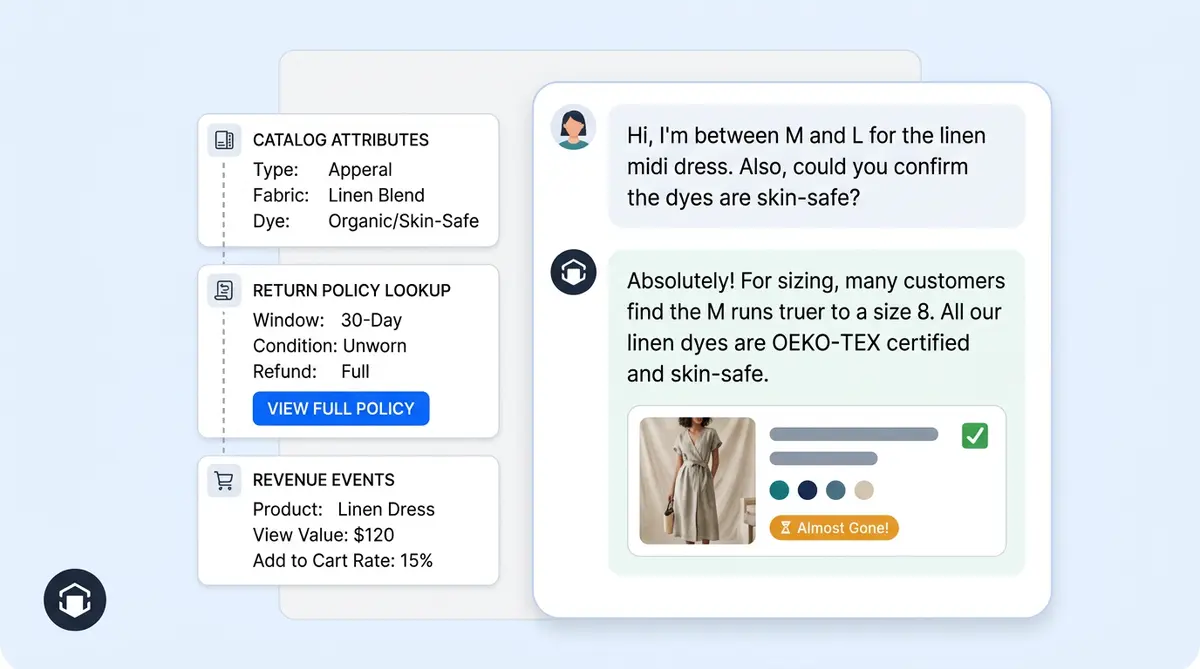 Alhena AI Intercom integration showing AI-powered ecommerce responses inside Intercom Messenger