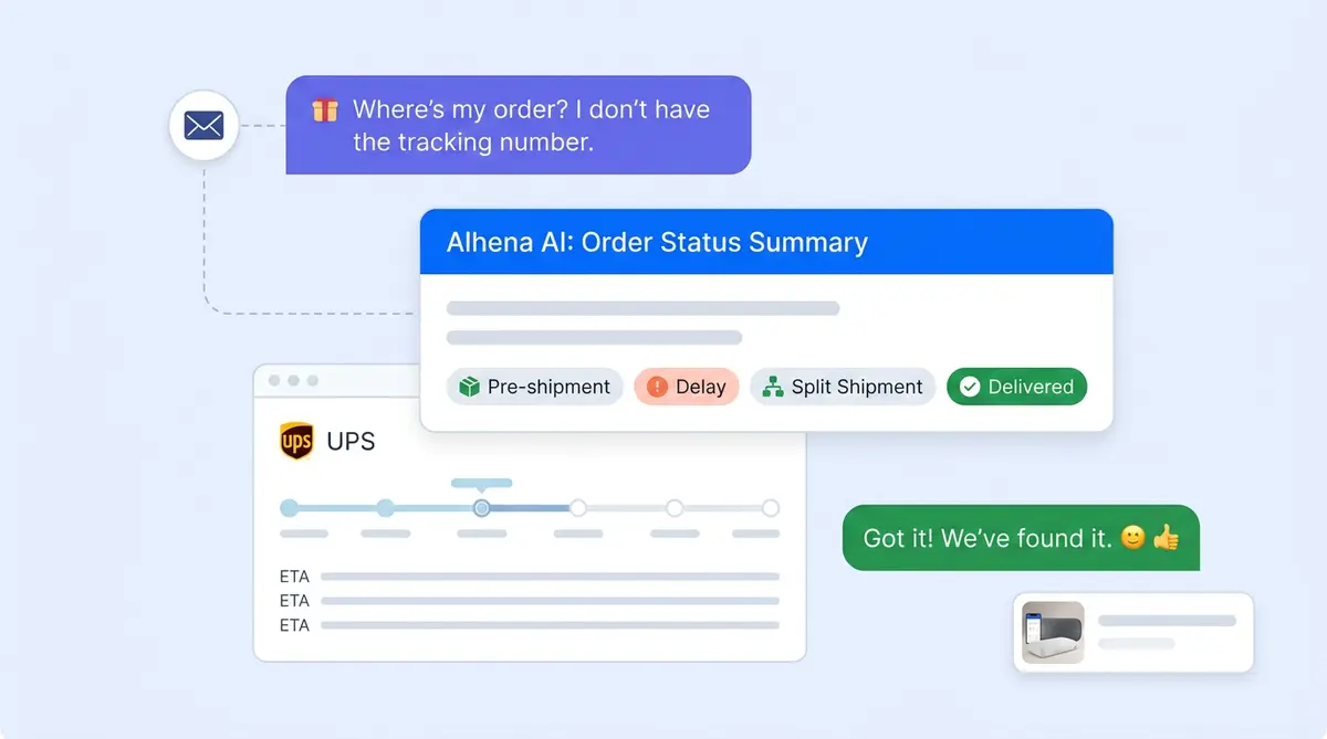 Alhena AI + ShipStation integration showing how AI turns shipping data into instant customer answers